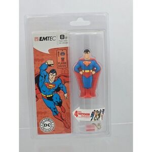 NEW DC COMICS EMTEC Superman figure 8GB USB 2.0 Flash Drive w/‎ 4 Tattoos